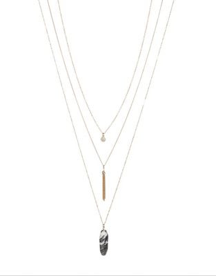 Expression Three-Row Mixed Pendant Necklace - BLACK