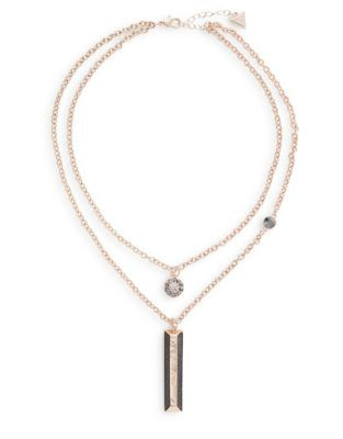 Guess Glitter Logo Pendant Necklace - ROSE GOLD