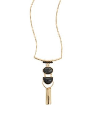 Expression Embellished Bar Pendant Necklace - BLACK