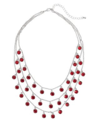 Expression Triple-Strand Stone Necklace - RED