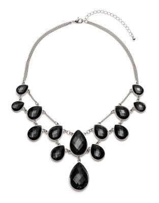 Expression Teardrop Stone Collar Necklace - BLACK