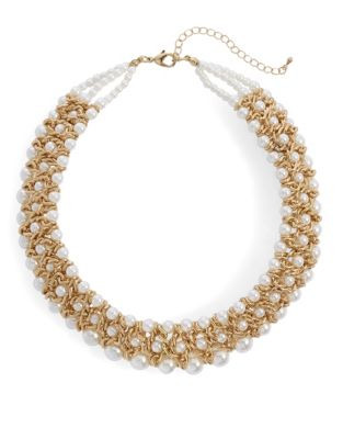 Expression Three-Row Beaded Chain Necklace - BEIGE