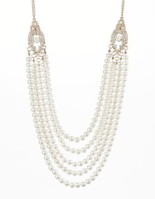 Expression Rhinestone and Faux-Pearl Strand Necklace - BEIGE