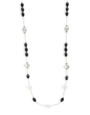 Expression Faux Pearl Station Necklace - BLACK