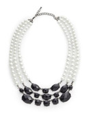 Expression Tri-Strand Faux Pearl and Stone Necklace - BLACK