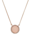 Michael Kors Rose Gold Tone Blush Acetate Clear Pave Disc Pendent Necklace - ROSE GOLD