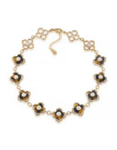 Carolee Faux Pearl Floral Chain Necklace - DARK BROWN
