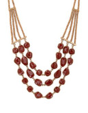 Lucky Brand Three-Row Stone Collar Necklace - GOLD