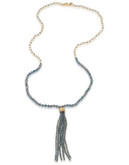 Carolee Beaded Faux Pearl Tassel Necklace - BLUE