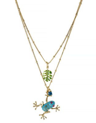 Betsey Johnson Frog and Leaf 2 Row Necklace - BLUE