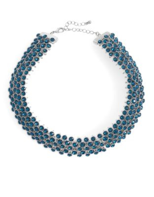 Expression Five-Row Rhinestone Collar Necklace - BLUE