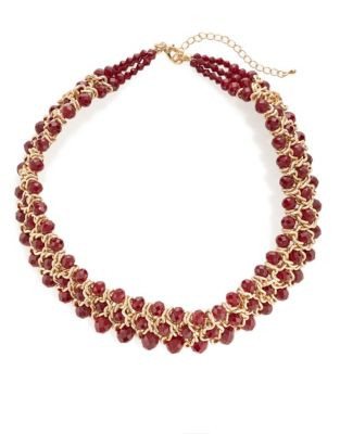 Expression Chain and Bead Collar Bib Necklace - RED