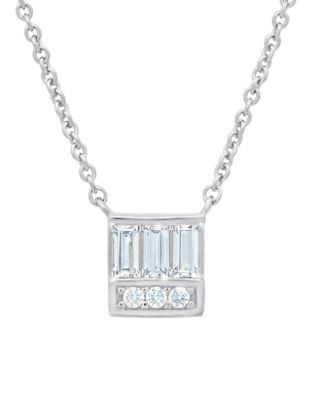 Crislu Channel Baguette and Diamond Stack Sterling Silver Finished in Pure Platinum Cubic Zirconia Pendant - SILVER