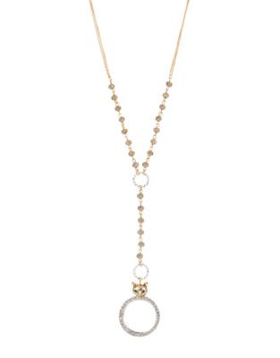 Betsey Johnson Fox Trot Fox and Pave Looking Glass Y-Shaped Necklace - CRYSTAL