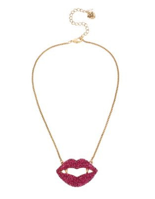 Betsey Johnson Pave Vampire Lips Necklace - PINK