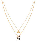 Betsey Johnson Sugar Critters Bulldog and Bow Duo Pendant Necklace - BLACK/WHITE