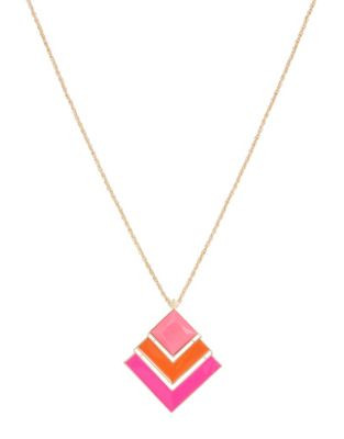 Kensie Long Enamel Diamond Pendant Necklace - PINK