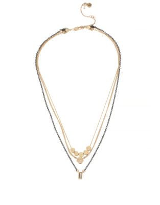 Kenneth Cole New York Crystal Geometric Multi-Chain Pendant Necklace - TWO TONE
