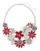 Expression Multi-Floral Bib Necklace - RED