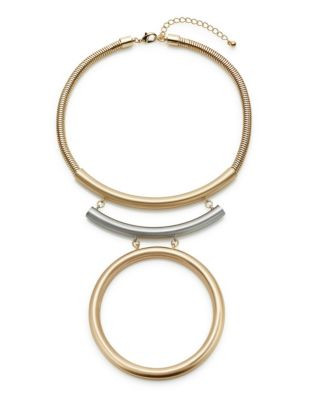 Expression Bar and Ring Statement Necklace - GOLD