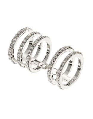 A.B.S. By Allen Schwartz Pave Linked Knuckle Ring - SILVER - 7