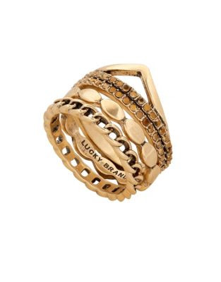 Lucky Brand Goldtone Pave Stacked Ring - GOLD - 7