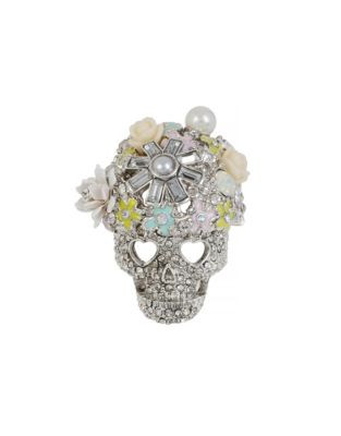 Betsey Johnson Pave and Flower Skull Ring - MULTI - 7
