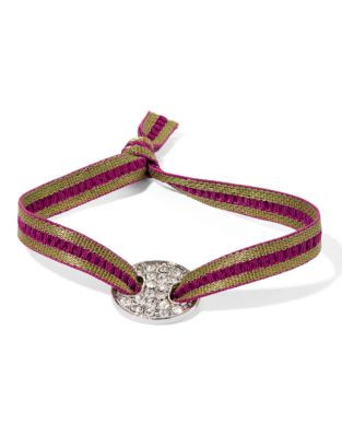 Rita D Pave Plate Stretch Ribbon Bracelet - DARK PINK