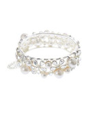 Mmcrystal Crystal and Pearl Floral Cuff Bracelet - WHITE - 1