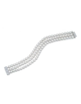 Crislu Freshwater Pearl Bridal Wear Sterling Silver Finished in Pure Platinum Cubic Zirconia and Pearl Stra - WHITE