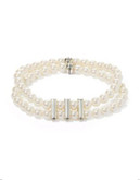 Rita D Two Strand Stretch Pearl Bracelet with Crystal Accents - PEARL