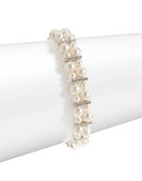 Nadri Double Row Faux-Pearl and Pave Bracelet - RHODIUM