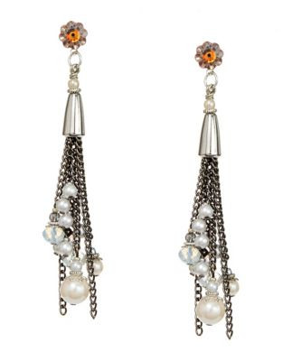 Rita D Tassel Drop Earring with Beads and Pearls - SILVER