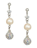 Rita D Pearl and Pave Ball Drop Earrings - PEARL