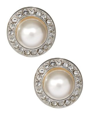 Mmcrystal Crystal and White Pearl Stud Earrings - WHITE/SILVER - 1