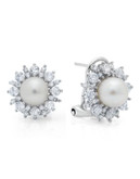 Crislu Freshwater Pearl Bridal Wear Sterling Silver Finished in Pure Platinum Cubic Zirconia and Pearl Stud - WHITE