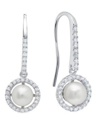 Crislu Freshwater Pearl Bridal Wear Sterling Silver Finished in Pure Platinum Cubic Zirconia and Pearl Fish - WHITE