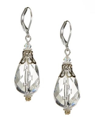 Rita D Faceted Crystal Drop Earrings - SILVER