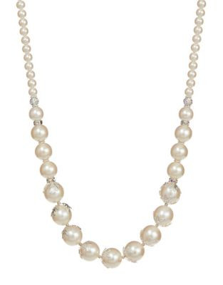 Rita D Pearl Beaded Necklace with Rondelles - PEARL