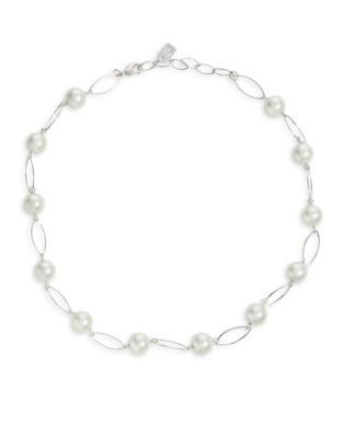 Lauren Ralph Lauren Oval Link Pearl-Look Necklace - SILVER