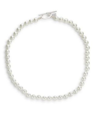 Lauren Ralph Lauren Glass 8mm Pearl Necklace - SILVERTONE