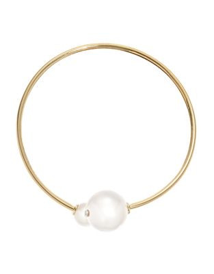Kenneth Jay Lane Open Faux Pearl End Wire Necklace - GOLD