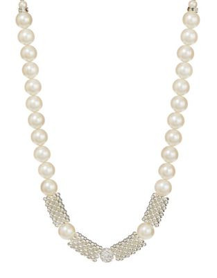 Rita D Pearl Necklace with Silvertone Accents - PEARL