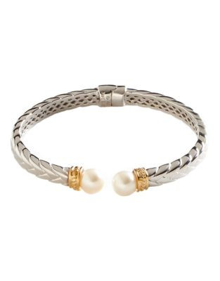 Fine Jewellery Sterling Silver 14K Yellow Gold And Pearl Bangle - PEARL