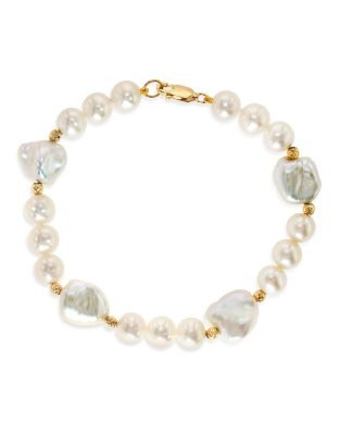 Effy 14K Yellow Gold 7mm and 10mm Freshwater Pearl Tennis Bracelet - PEARL