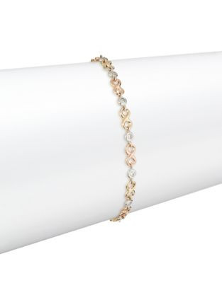 Fine Jewellery Tri-Tone 14K Gold Infinity Bracelet - CUBIC ZIRCONIA