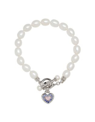 Honora Style Pearl and Sterling Silver Toggle Bracelet with Sapphire - WHITE