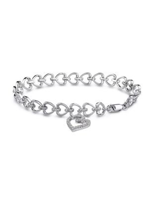 Concerto Diamond Sterling Silver Linked Heart Charm Bracelet - DIAMOND