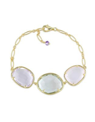 Concerto Amethyst Green and Rose Quartz Yellow Sterling Silver Bracelet - AMETHYST