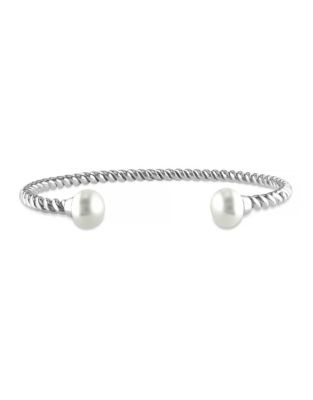 Concerto White Pearl and Sterling Silver Cable Cuff - WHITE
